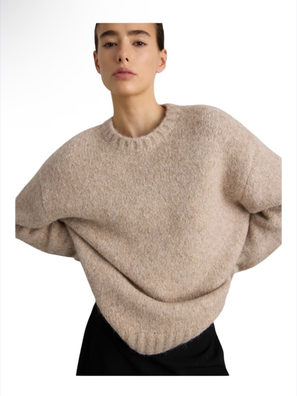 OAK + FORT Black Label Brushed Alpaca Oversized Crewneck Sweater Mocha Meringue